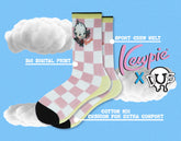 Checkered Kewpie Doll Print Crew Socks